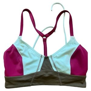 PrAna Scoop Neck Strappy Swim Top, Green, Maroon, Yellow Lining Womens Medium